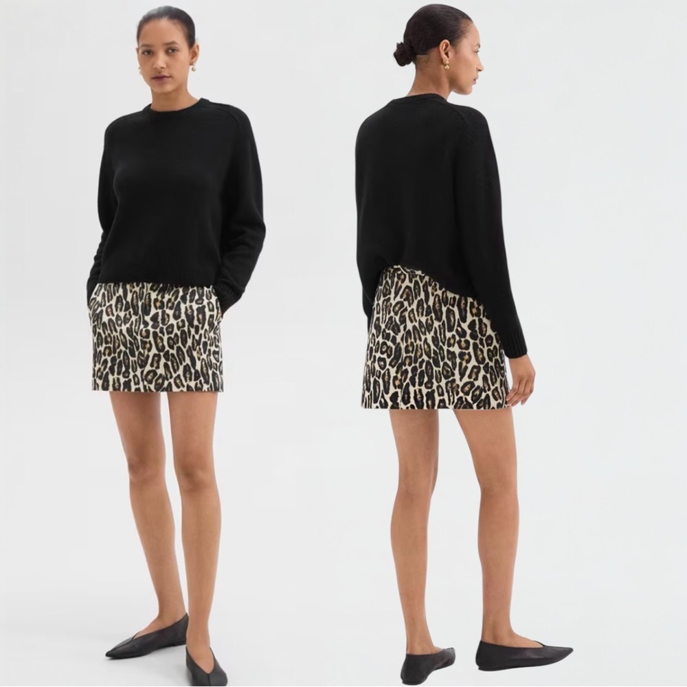 NWT Theory Leopard Stretch Wool Mini Skirt Size 2
